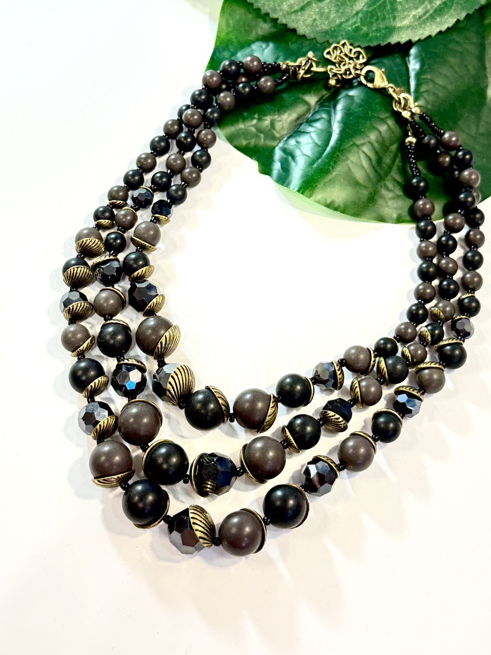 Premier Designs Black Gray Multi-Strand Bead Necklace NWT